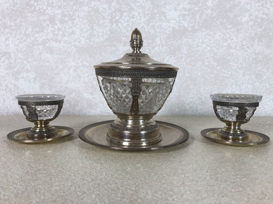 Vintage Italian Neoclassical 800 Silver Hallmarked 20 AL ALESSANDRIA Italy - RICCI & C. S.p.A. Center Bowl With Lid And Pair Of Cups Total Silver Weight 596g [Photo 3]