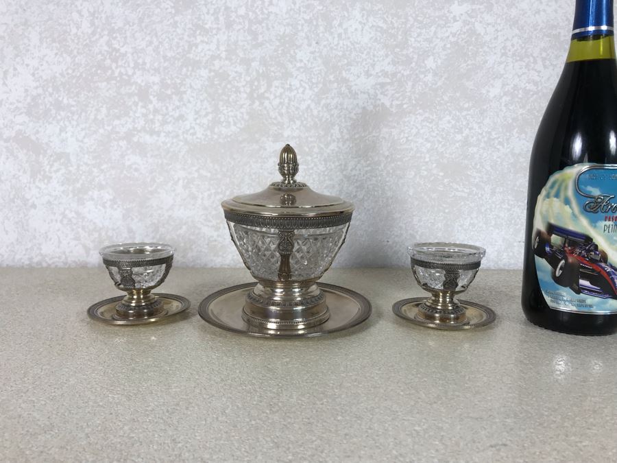 Vintage Italian Neoclassical 800 Silver Hallmarked 20 AL ALESSANDRIA Italy - RICCI & C. S.p.A. Center Bowl With Lid And Pair Of Cups Total Silver Weight 596g [Photo 4]