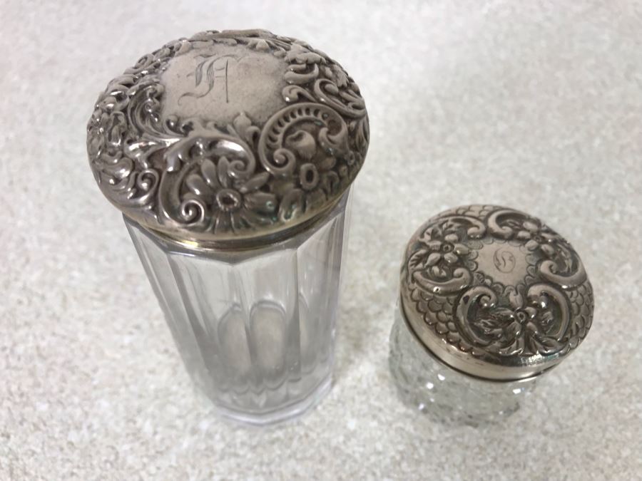 Pair Of Sterling Silver Repousse Lided Bottles 2W 22g