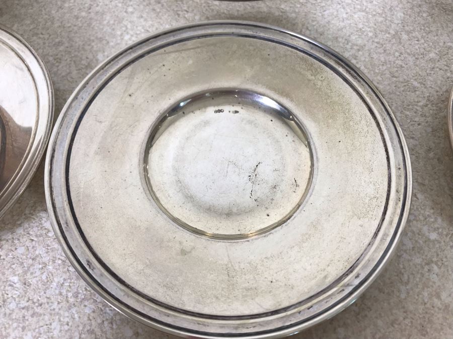 Vintage Italian 800 Demitasse Silver Cups Holders Hallmarked 33 VC - VERCELLI By PASSERA F. LLI di PASSERA Rag. GIULIO & Geom. UMBERTO 4.5W With Six Limoges France Porcelain Demitasse Cups 990g TW [Photo 15]