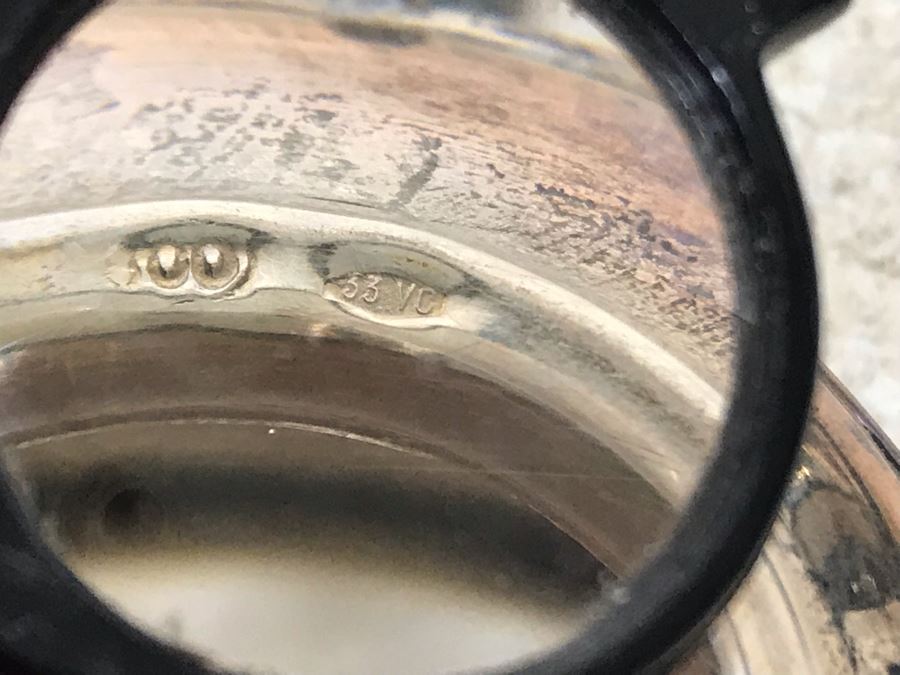 Vintage Italian 800 Demitasse Silver Cups Holders Hallmarked 33 VC - VERCELLI By PASSERA F. LLI di PASSERA Rag. GIULIO & Geom. UMBERTO 4.5W With Six Limoges France Porcelain Demitasse Cups 990g TW [Photo 12]