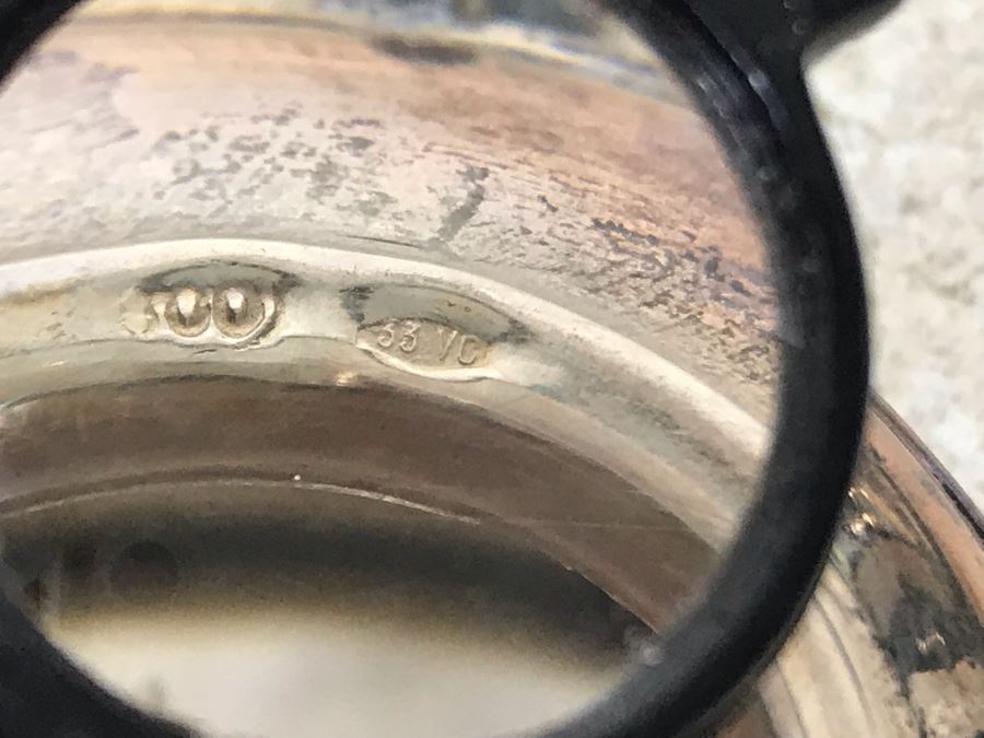 Vintage Italian 800 Demitasse Silver Cups Holders Hallmarked 33 VC - VERCELLI By PASSERA F. LLI di PASSERA Rag. GIULIO & Geom. UMBERTO 4.5W With Six Limoges France Porcelain Demitasse Cups 990g TW [Photo 11]