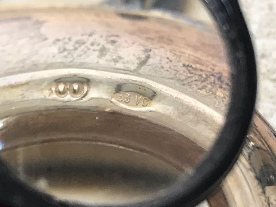 Vintage Italian 800 Demitasse Silver Cups Holders Hallmarked 33 VC - VERCELLI By PASSERA F. LLI di PASSERA Rag. GIULIO & Geom. UMBERTO 4.5W With Six Limoges France Porcelain Demitasse Cups 990g TW [Photo 10]