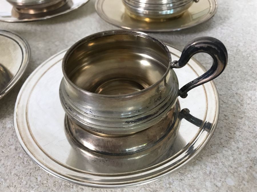 Vintage Italian 800 Demitasse Silver Cups Holders Hallmarked 33 VC - VERCELLI By PASSERA F. LLI di PASSERA Rag. GIULIO & Geom. UMBERTO 4.5W With Six Limoges France Porcelain Demitasse Cups 990g TW [Photo 5]