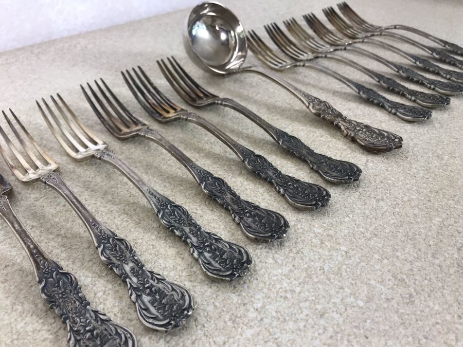 Vintage Italian 800 Silver Twelve Forks And Serving Spoon By A.P.I.S. Hallmarked 72 PA - PALERMO Italy 678g TW [Photo 10]