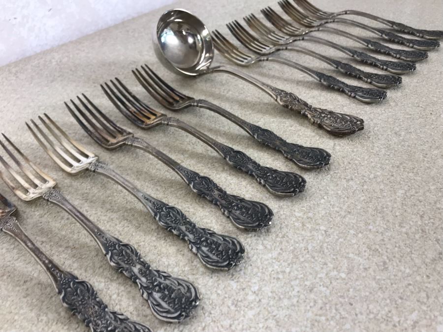 Vintage Italian 800 Silver Twelve Forks And Serving Spoon By A.P.I.S. Hallmarked 72 PA - PALERMO Italy 678g TW [Photo 11]