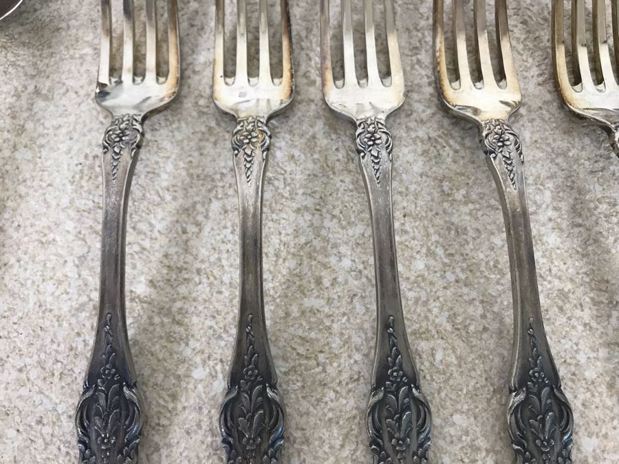 Vintage Italian 800 Silver Twelve Forks And Serving Spoon By A.P.I.S. Hallmarked 72 PA - PALERMO Italy 678g TW [Photo 6]