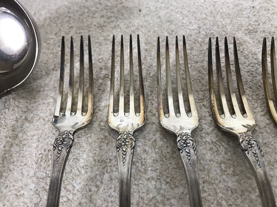 Vintage Italian 800 Silver Twelve Forks And Serving Spoon By A.P.I.S. Hallmarked 72 PA - PALERMO Italy 678g TW [Photo 7]