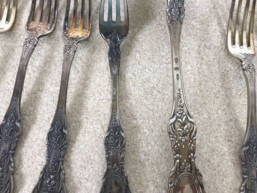 Vintage Italian 800 Silver Twelve Forks And Serving Spoon By A.P.I.S. Hallmarked 72 PA - PALERMO Italy 678g TW [Photo 13]