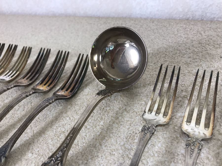 Vintage Italian 800 Silver Twelve Forks And Serving Spoon By A.P.I.S. Hallmarked 72 PA - PALERMO Italy 678g TW [Photo 8]