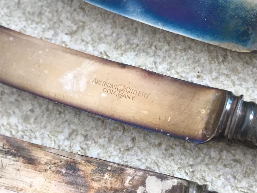 Vintage Sterling Silver Repousse And Mother Of Pearl Handle Knives - Four By Landers Frary & Clark Aetna Works And Four By American Cutlery Company 247g TW [Photo 12]