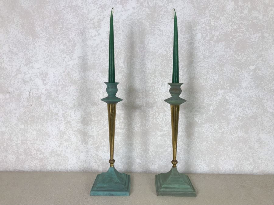 Pair Of Brass Candlesticks 15H [Photo 2]