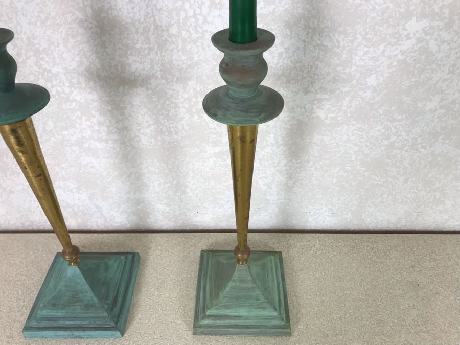 Pair Of Brass Candlesticks 15H [Photo 5]