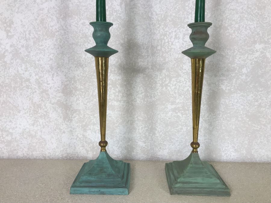 Pair Of Brass Candlesticks 15H [Photo 3]