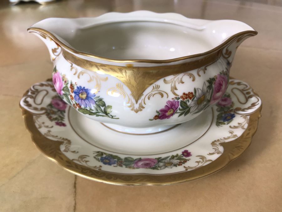 Pirkenhammer Czechoslovakia Fine Bohemian China Avignon Pattern Gold Rim Elegantly Decorated Includes Three Serving Platters, Soup Tureen, Gravy Boat, Dishes, Bowls Apx 55 Pieces From Getty Estate In Italy [Photo 29]