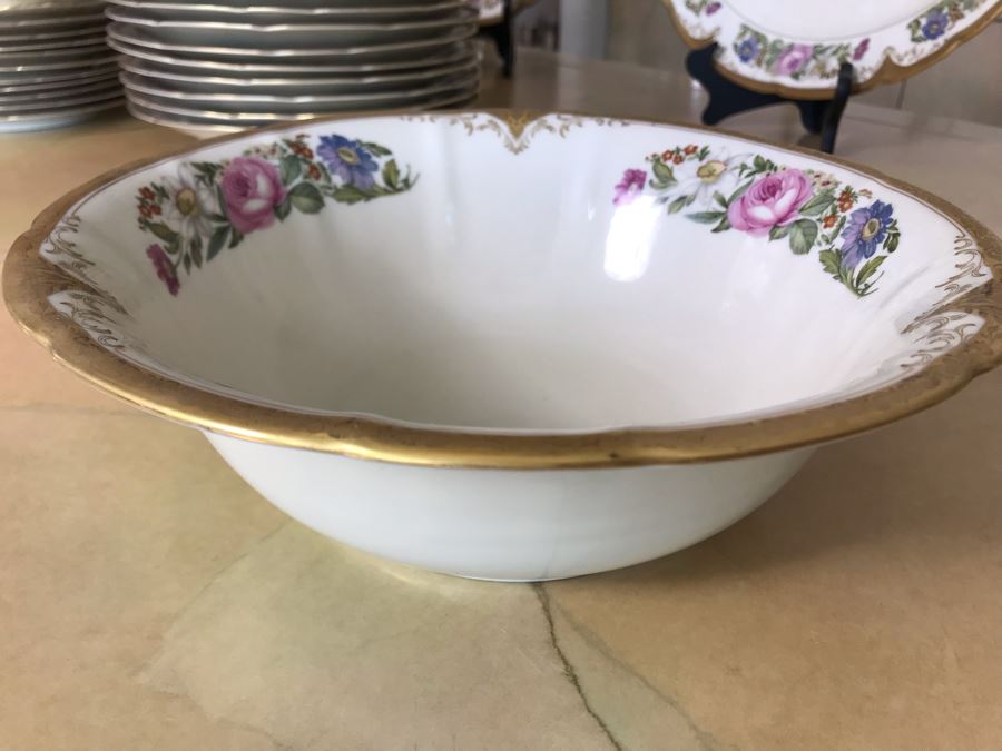 Pirkenhammer Czechoslovakia Fine Bohemian China Avignon Pattern Gold Rim Elegantly Decorated Includes Three Serving Platters, Soup Tureen, Gravy Boat, Dishes, Bowls Apx 55 Pieces From Getty Estate In Italy [Photo 14]