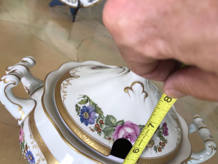 Pirkenhammer Czechoslovakia Fine Bohemian China Avignon Pattern Gold Rim Elegantly Decorated Includes Three Serving Platters, Soup Tureen, Gravy Boat, Dishes, Bowls Apx 55 Pieces From Getty Estate In Italy [Photo 40]