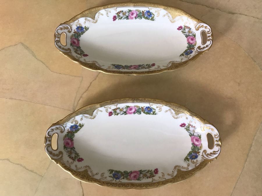 Pirkenhammer Czechoslovakia Fine Bohemian China Avignon Pattern Gold Rim Elegantly Decorated Includes Three Serving Platters, Soup Tureen, Gravy Boat, Dishes, Bowls Apx 55 Pieces From Getty Estate In Italy [Photo 48]