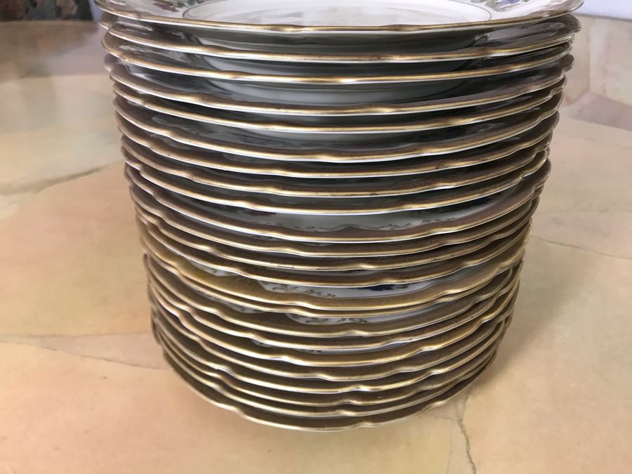 Pirkenhammer Czechoslovakia Fine Bohemian China Avignon Pattern Gold Rim Elegantly Decorated Includes Three Serving Platters, Soup Tureen, Gravy Boat, Dishes, Bowls Apx 55 Pieces From Getty Estate In Italy [Photo 59]