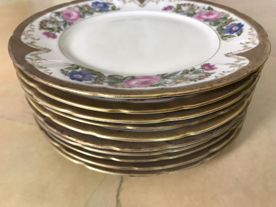 Pirkenhammer Czechoslovakia Fine Bohemian China Avignon Pattern Gold Rim Elegantly Decorated Includes Three Serving Platters, Soup Tureen, Gravy Boat, Dishes, Bowls Apx 55 Pieces From Getty Estate In Italy [Photo 53]