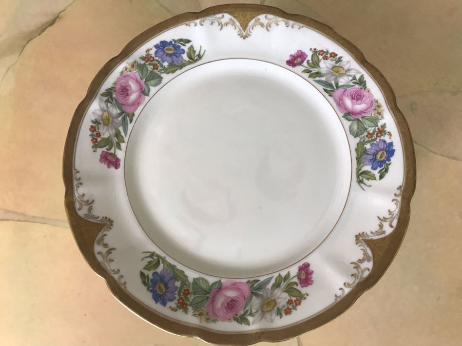 Pirkenhammer Czechoslovakia Fine Bohemian China Avignon Pattern Gold Rim Elegantly Decorated Includes Three Serving Platters, Soup Tureen, Gravy Boat, Dishes, Bowls Apx 55 Pieces From Getty Estate In Italy [Photo 57]