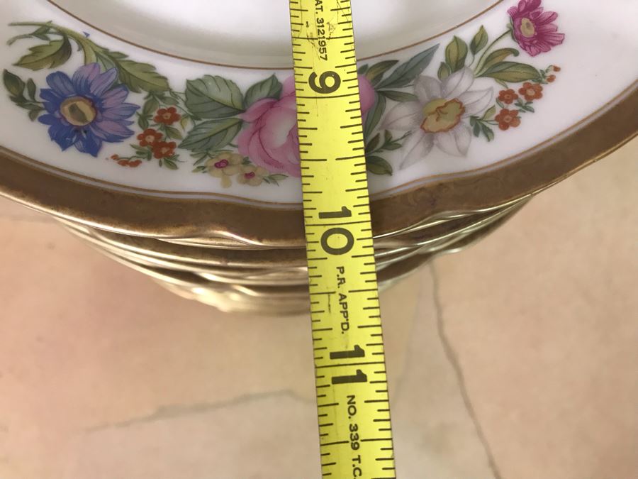 Pirkenhammer Czechoslovakia Fine Bohemian China Avignon Pattern Gold Rim Elegantly Decorated Includes Three Serving Platters, Soup Tureen, Gravy Boat, Dishes, Bowls Apx 55 Pieces From Getty Estate In Italy [Photo 60]