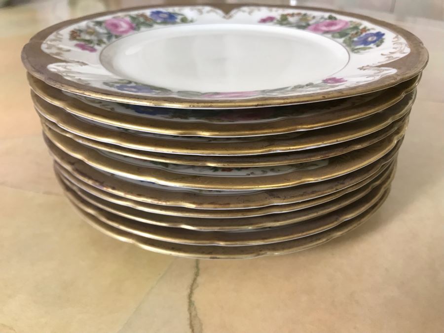 Pirkenhammer Czechoslovakia Fine Bohemian China Avignon Pattern Gold Rim Elegantly Decorated Includes Three Serving Platters, Soup Tureen, Gravy Boat, Dishes, Bowls Apx 55 Pieces From Getty Estate In Italy [Photo 54]