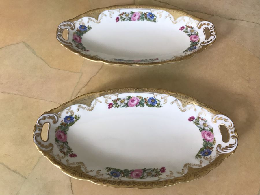 Pirkenhammer Czechoslovakia Fine Bohemian China Avignon Pattern Gold Rim Elegantly Decorated Includes Three Serving Platters, Soup Tureen, Gravy Boat, Dishes, Bowls Apx 55 Pieces From Getty Estate In Italy [Photo 46]