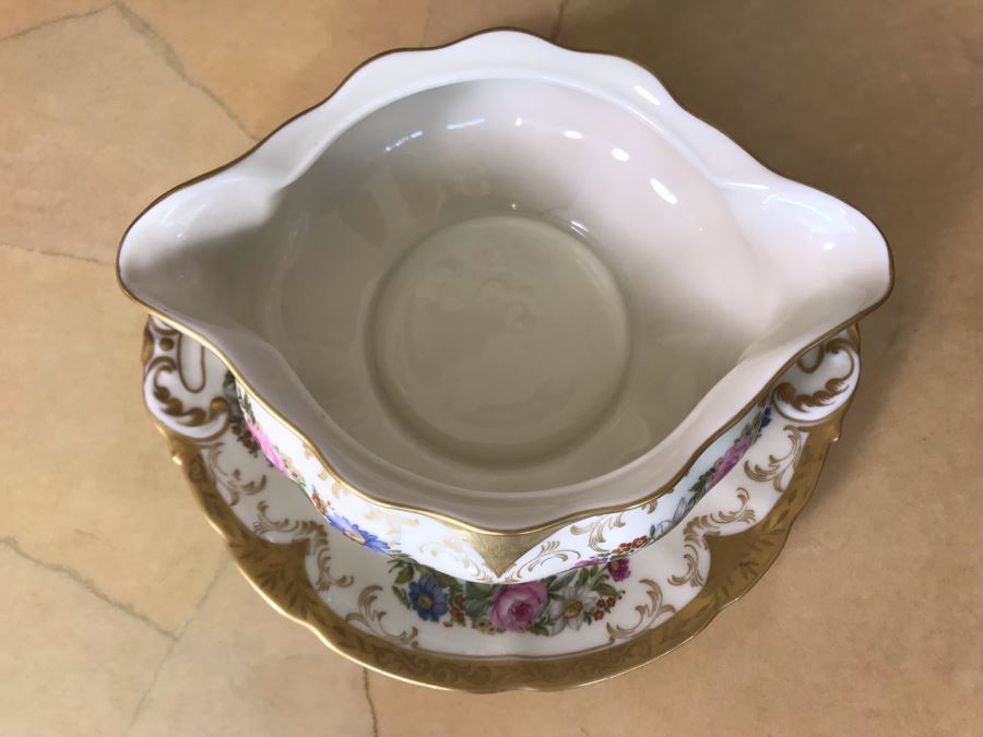 Pirkenhammer Czechoslovakia Fine Bohemian China Avignon Pattern Gold Rim Elegantly Decorated Includes Three Serving Platters, Soup Tureen, Gravy Boat, Dishes, Bowls Apx 55 Pieces From Getty Estate In Italy [Photo 31]