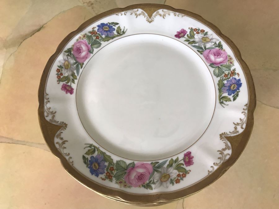 Pirkenhammer Czechoslovakia Fine Bohemian China Avignon Pattern Gold Rim Elegantly Decorated Includes Three Serving Platters, Soup Tureen, Gravy Boat, Dishes, Bowls Apx 55 Pieces From Getty Estate In Italy [Photo 56]