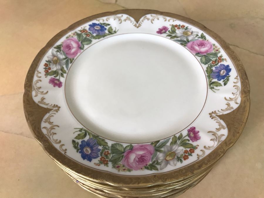 Pirkenhammer Czechoslovakia Fine Bohemian China Avignon Pattern Gold Rim Elegantly Decorated Includes Three Serving Platters, Soup Tureen, Gravy Boat, Dishes, Bowls Apx 55 Pieces From Getty Estate In Italy [Photo 52]