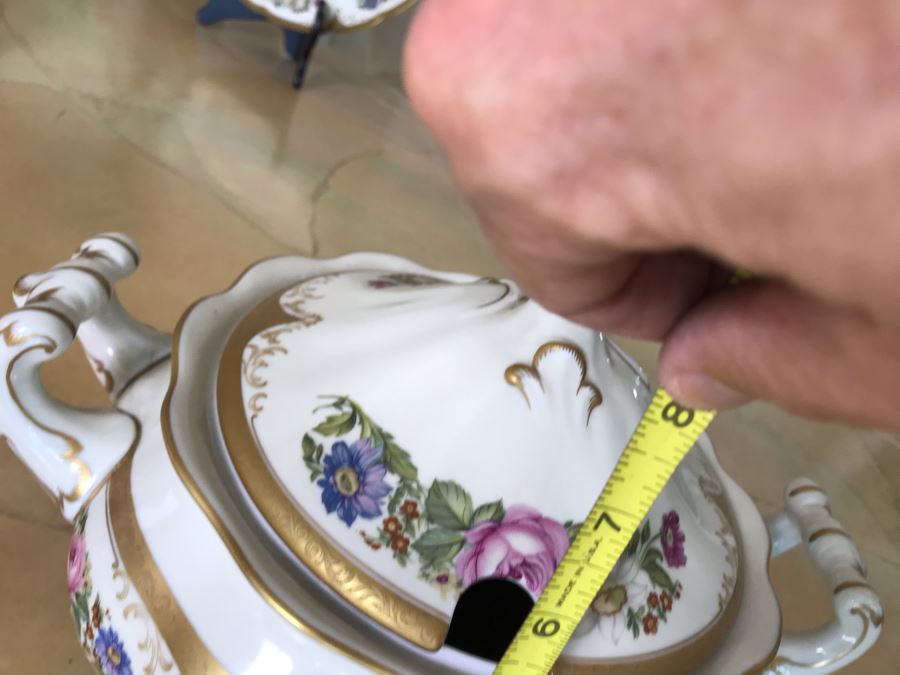 Pirkenhammer Czechoslovakia Fine Bohemian China Avignon Pattern Gold Rim Elegantly Decorated Includes Three Serving Platters, Soup Tureen, Gravy Boat, Dishes, Bowls Apx 55 Pieces From Getty Estate In Italy [Photo 41]