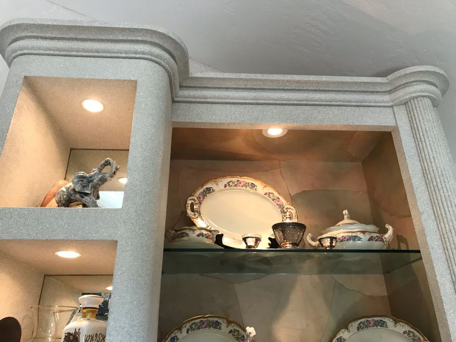 Large Custom 3-Piece China Cabinet Buffet Server With Two Taller End Unit Shelves With Overhead Lighting 54W X 24D X 96H And Center Server 84W X 21D [Photo 12]