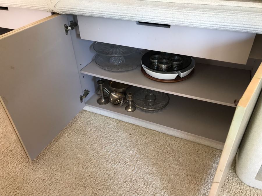 Large Custom 3-Piece China Cabinet Buffet Server With Two Taller End Unit Shelves With Overhead Lighting 54W X 24D X 96H And Center Server 84W X 21D [Photo 16]