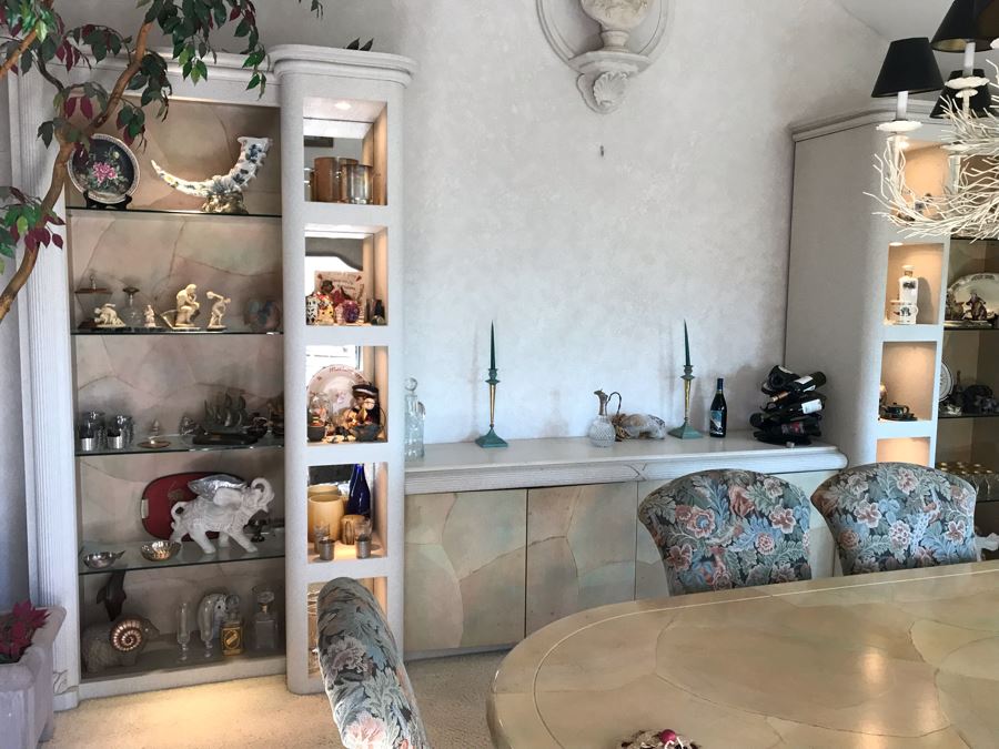 Large Custom 3-Piece China Cabinet Buffet Server With Two Taller End Unit Shelves With Overhead Lighting 54W X 24D X 96H And Center Server 84W X 21D [Photo 4]