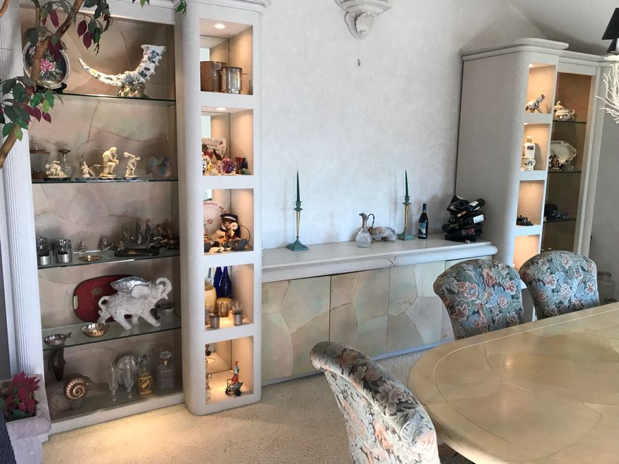 Large Custom 3-Piece China Cabinet Buffet Server With Two Taller End Unit Shelves With Overhead Lighting 54W X 24D X 96H And Center Server 84W X 21D [Photo 5]