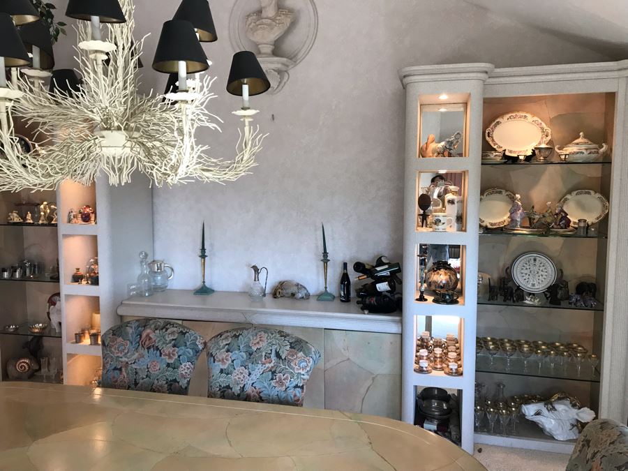 Large Custom 3-Piece China Cabinet Buffet Server With Two Taller End Unit Shelves With Overhead Lighting 54W X 24D X 96H And Center Server 84W X 21D [Photo 3]