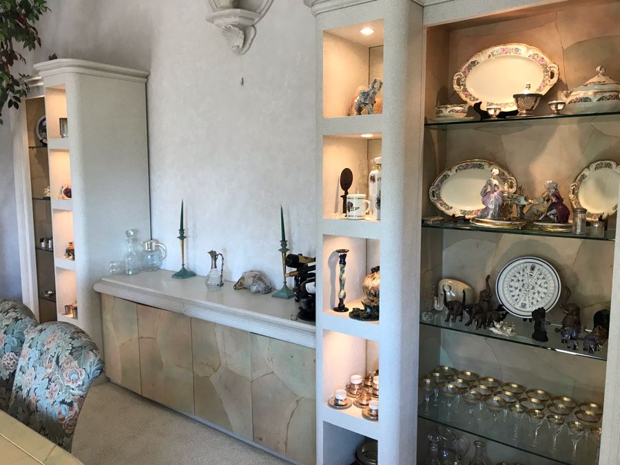 Large Custom 3-Piece China Cabinet Buffet Server With Two Taller End Unit Shelves With Overhead Lighting 54W X 24D X 96H And Center Server 84W X 21D [Photo 2]