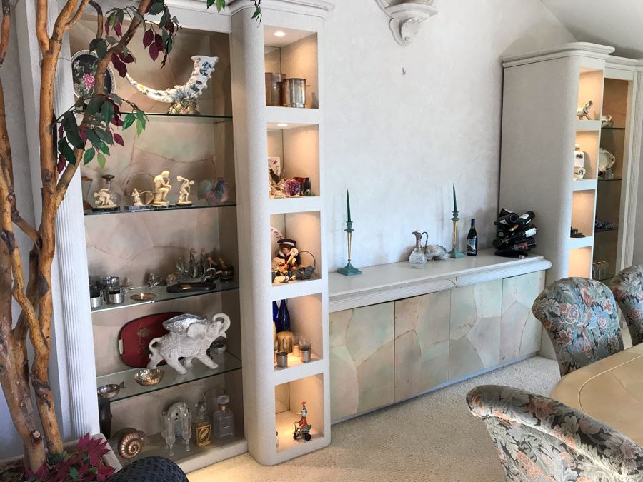 Large Custom 3-Piece China Cabinet Buffet Server With Two Taller End Unit Shelves With Overhead Lighting 54W X 24D X 96H And Center Server 84W X 21D [Photo 6]