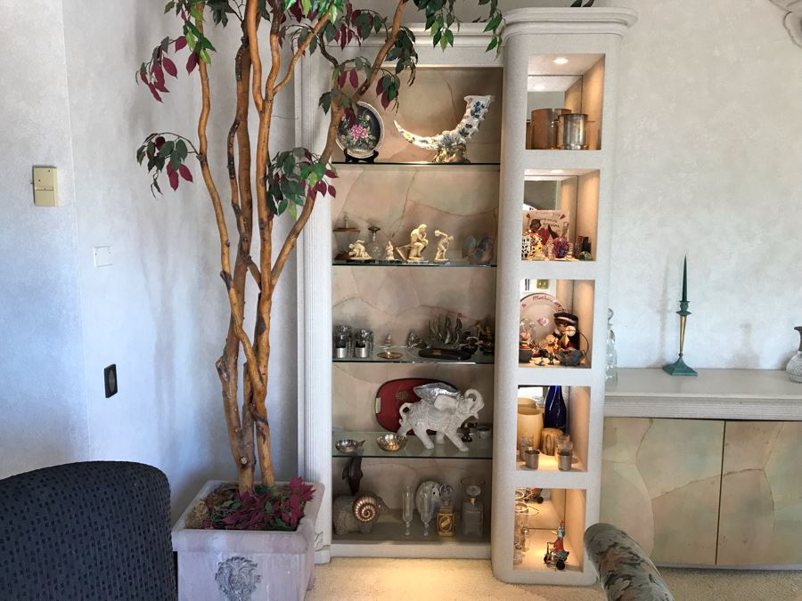 Large Custom 3-Piece China Cabinet Buffet Server With Two Taller End Unit Shelves With Overhead Lighting 54W X 24D X 96H And Center Server 84W X 21D [Photo 8]