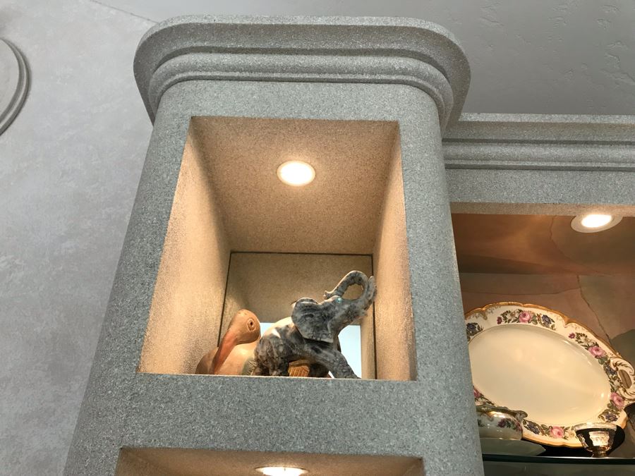 Large Custom 3-Piece China Cabinet Buffet Server With Two Taller End Unit Shelves With Overhead Lighting 54W X 24D X 96H And Center Server 84W X 21D [Photo 11]