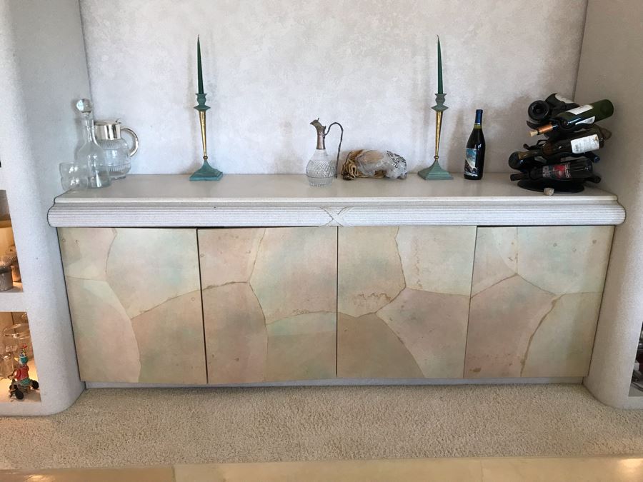 Large Custom 3-Piece China Cabinet Buffet Server With Two Taller End Unit Shelves With Overhead Lighting 54W X 24D X 96H And Center Server 84W X 21D [Photo 9]