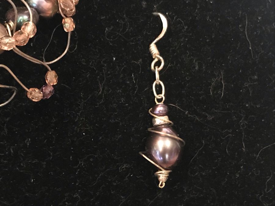 Artisan Hand Made Sterling Silver Tahitian Pearl Necklace And Matching Earrings By Muse IX By Lynda Caris [Photo 7]