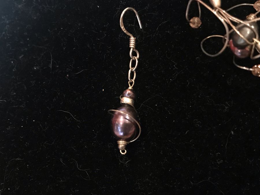 Artisan Hand Made Sterling Silver Tahitian Pearl Necklace And Matching Earrings By Muse IX By Lynda Caris [Photo 6]