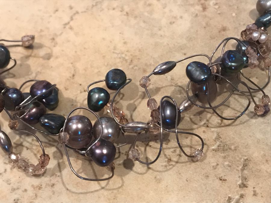 Artisan Hand Made Sterling Silver Tahitian Pearl Necklace And Matching Earrings By Muse IX By Lynda Caris [Photo 10]