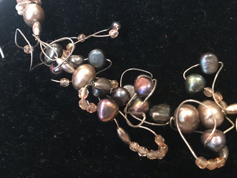 Artisan Hand Made Sterling Silver Tahitian Pearl Necklace And Matching Earrings By Muse IX By Lynda Caris [Photo 5]