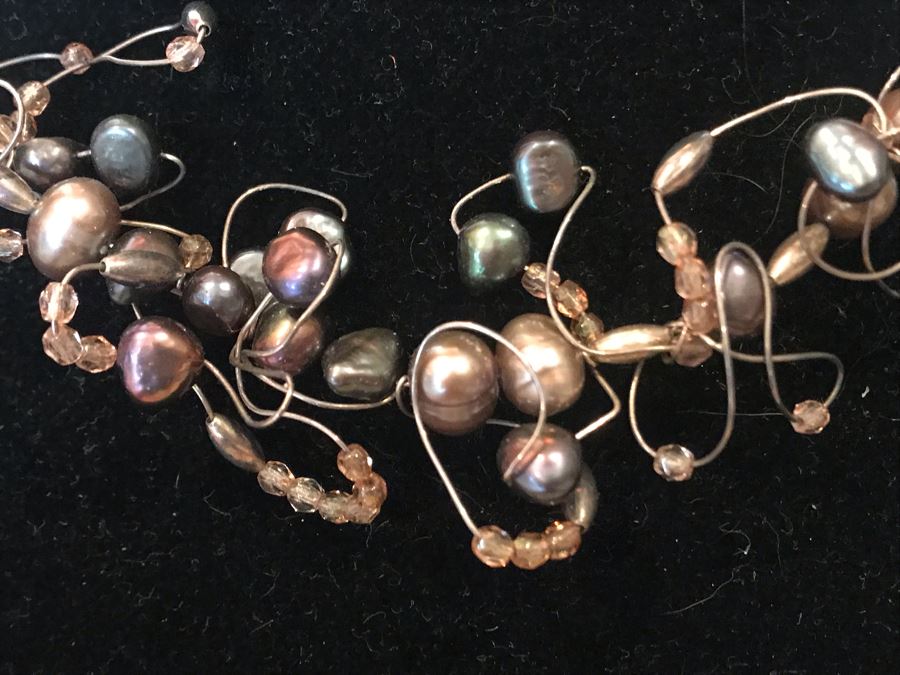 Artisan Hand Made Sterling Silver Tahitian Pearl Necklace And Matching Earrings By Muse IX By Lynda Caris [Photo 4]