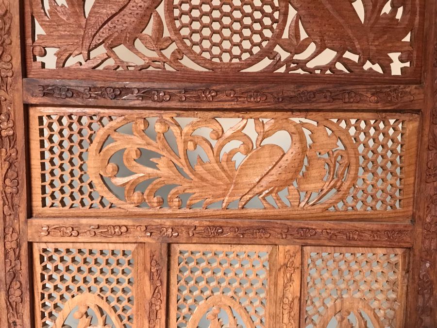 JUST ADDED - Vintage Hand Carved Wooden 4-Panel Hinged Room Divider ...