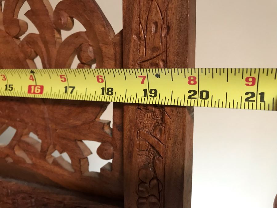 JUST ADDED - Vintage Hand Carved Wooden 4-Panel Hinged Room Divider Screen With Peacocks 6'H X 80'W [Photo 12]