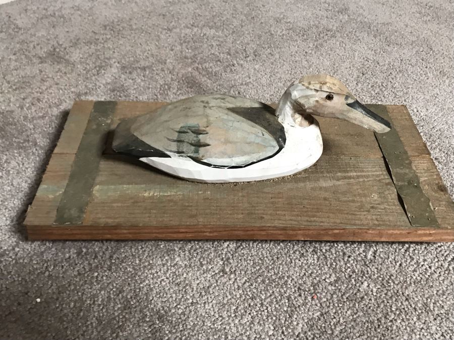 JUST ADDED - Carved Wooden Duck Decoy On Board 16W X 8D X 6H [Photo 4]